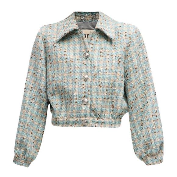 L'AGENCE Jackets & Blazers - L'AGENCE Bridges Tweed Crop Jacket in Sage